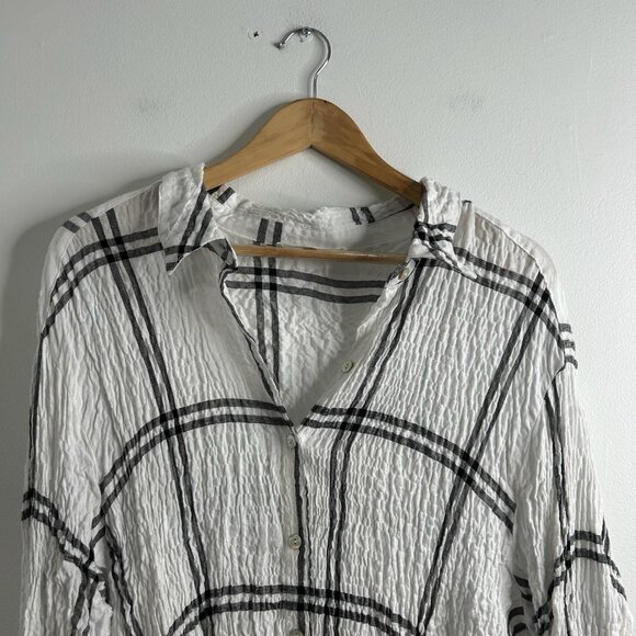 Jane + Delancey Shirt Womens 3XL Plaid Button Down Crinkle‎ Boho Casual Top - Picture 2 of 8